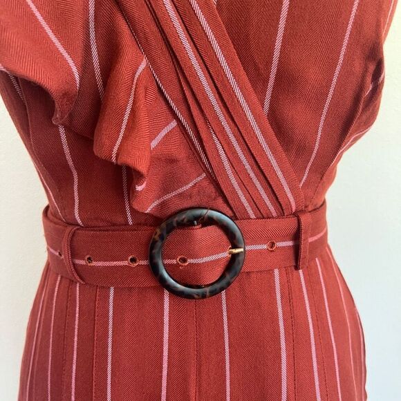 Three Floor Margaux Jumpsuit Rust Striped One-Shoulder Ruffle Belted Size 4 - Picture 5 of 15